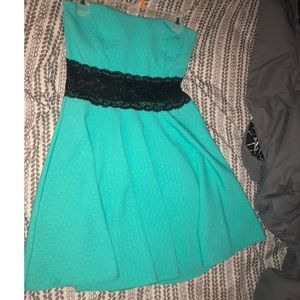 XL Teal and Black Strapless Skater dress